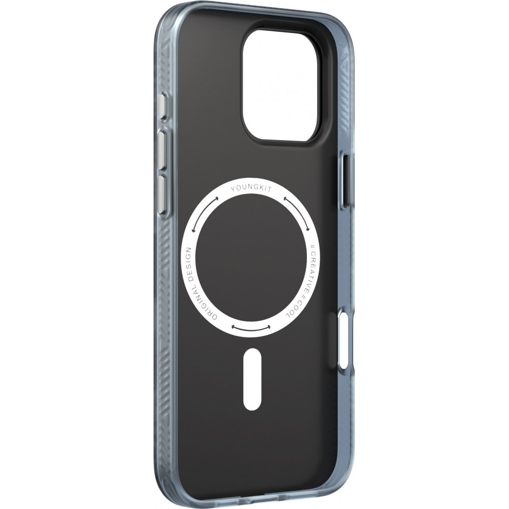 Coque iPhone 16 Pro Max - Youngkit silicone compatible MagSafe design circuit style puce électronique - Bleu