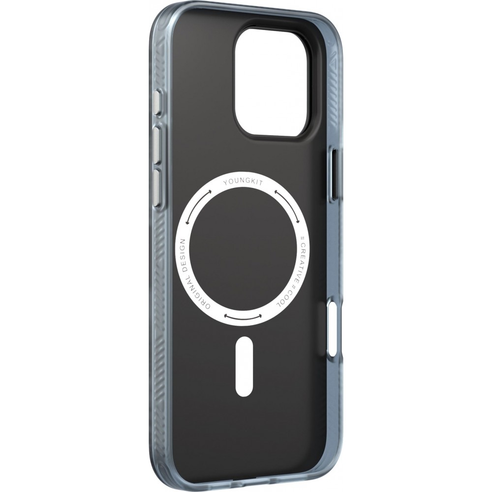 Coque iPhone 16 Pro Max - Youngkit silicone compatible MagSafe design circuit style puce électronique - Gris