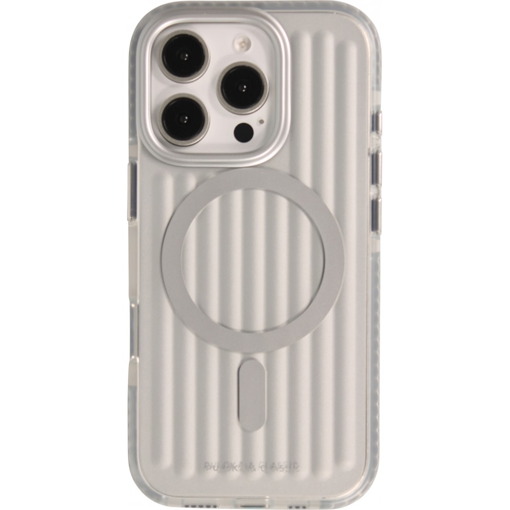Coque iPhone 16 Pro - Puloka MagSafe élégante minimaliste et douce en silicone souple - Argent