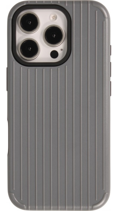 Coque iPhone 16 Pro - Rayée en plastique dur avec renforts en silicone protection antichoc au design texturé - Gris