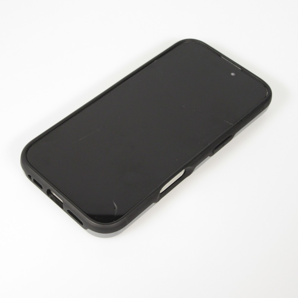 Coque iPhone 16 Pro - Rayée en plastique dur avec renforts en silicone protection antichoc au design texturé - Noir