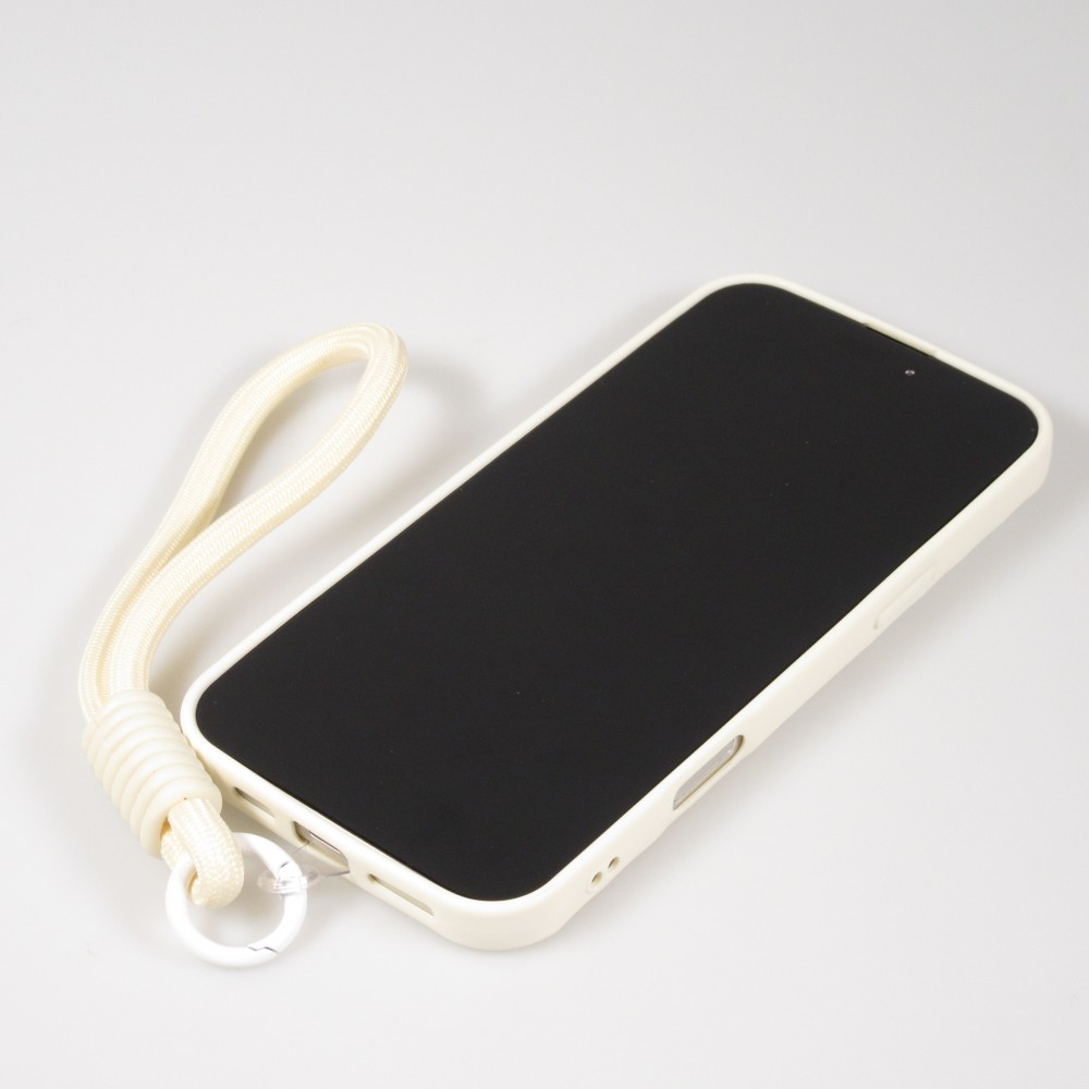 Coque iPhone 16 Pro - Silicone Soft Touch MagSafe avec vagues et lani&egrave;re - Blanc