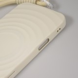 Coque iPhone 16 Pro - Silicone Soft Touch MagSafe avec vagues et lani&egrave;re - Blanc
