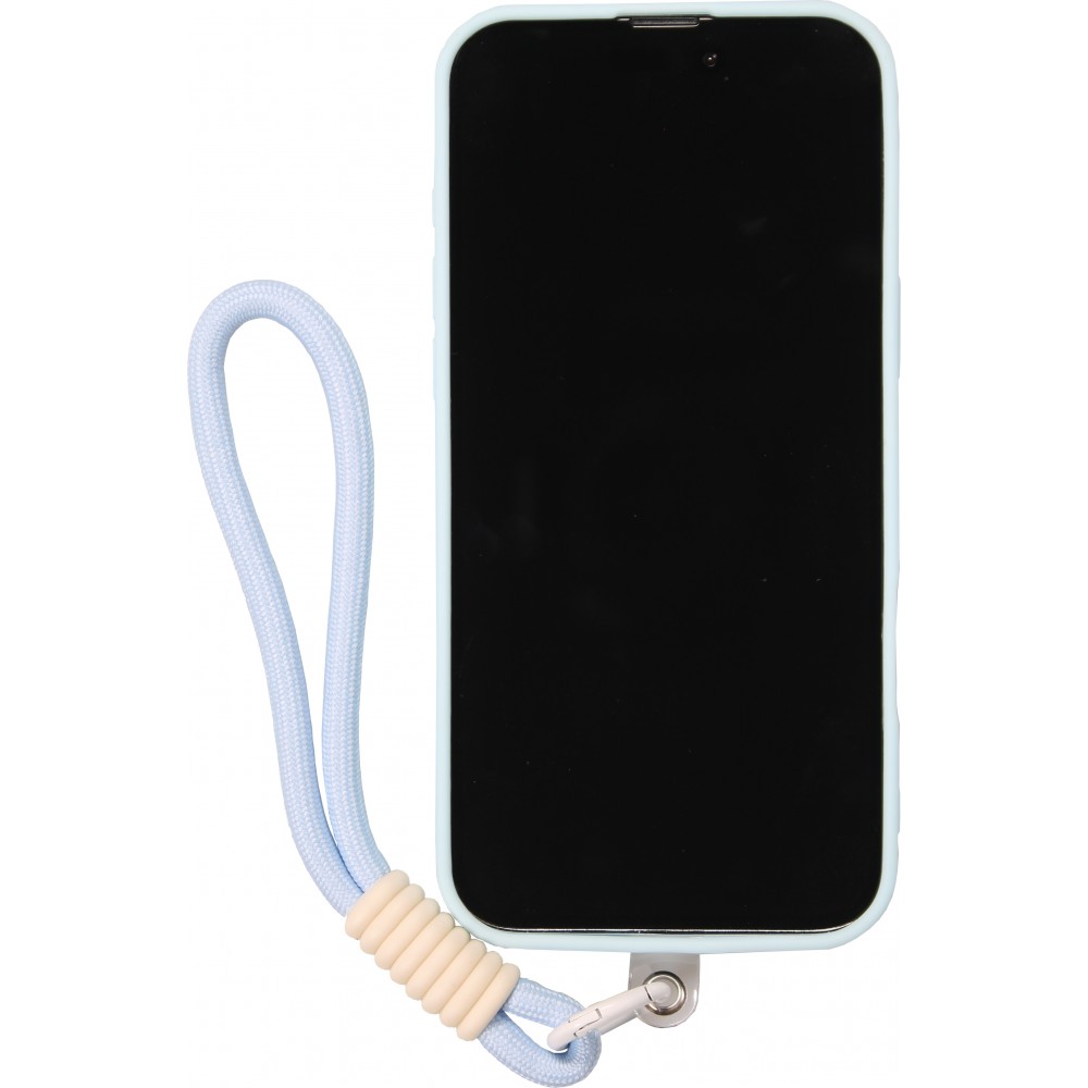 Coque iPhone 16 Pro - Silicone Soft Touch MagSafe avec vagues et lani&egrave;re - Bleu