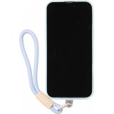 Coque iPhone 16 Pro - Silicone Soft Touch MagSafe avec vagues et lani&egrave;re - Bleu
