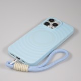 Coque iPhone 16 Pro - Silicone Soft Touch MagSafe avec vagues et lani&egrave;re - Bleu