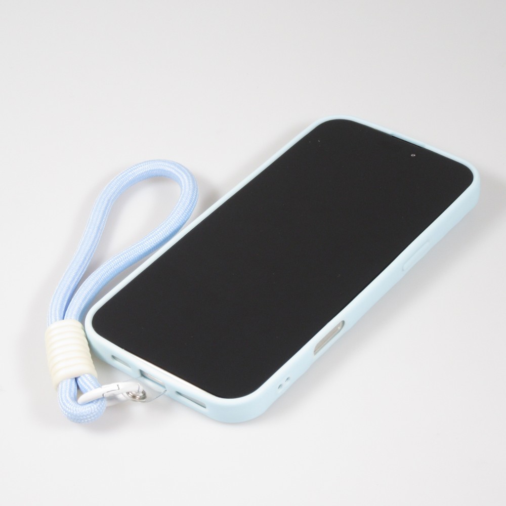 Coque iPhone 16 Pro - Silicone Soft Touch MagSafe avec vagues et lani&egrave;re - Bleu