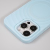 Coque iPhone 16 Pro - Silicone Soft Touch MagSafe avec vagues et lani&egrave;re - Bleu