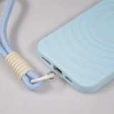Coque iPhone 16 Pro - Silicone Soft Touch MagSafe avec vagues et lani&egrave;re - Bleu