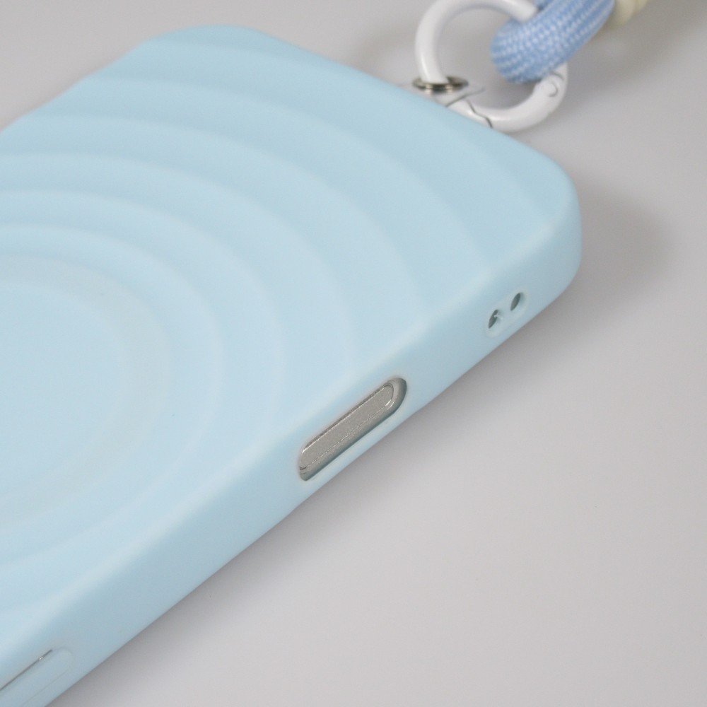 Coque iPhone 16 Pro - Silicone Soft Touch MagSafe avec vagues et lani&egrave;re - Bleu