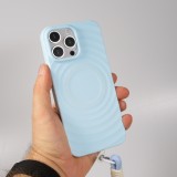 Coque iPhone 16 Pro - Silicone Soft Touch MagSafe avec vagues et lani&egrave;re - Bleu