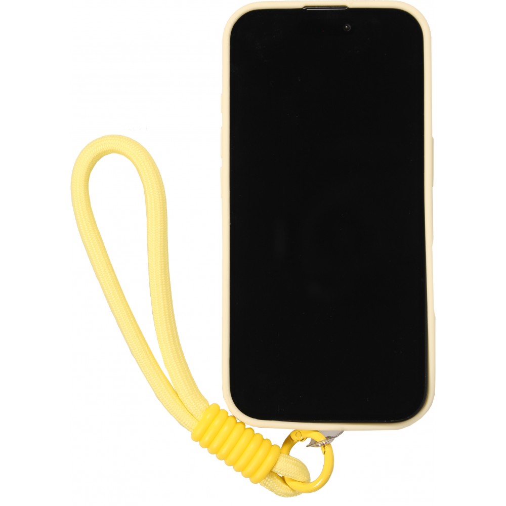 Coque iPhone 16 Pro - Silicone Soft Touch MagSafe avec vagues et lanière - Jaune