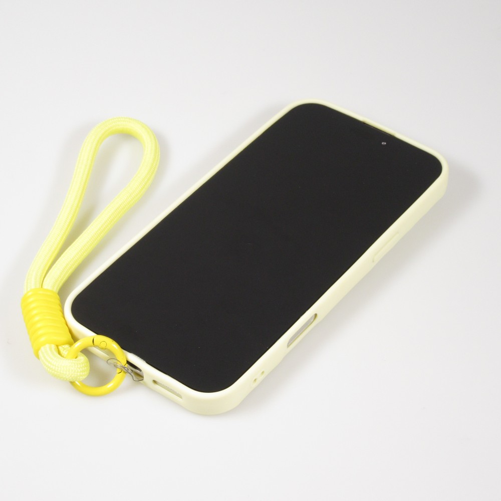 Coque iPhone 16 Pro - Silicone Soft Touch MagSafe avec vagues et lanière - Jaune
