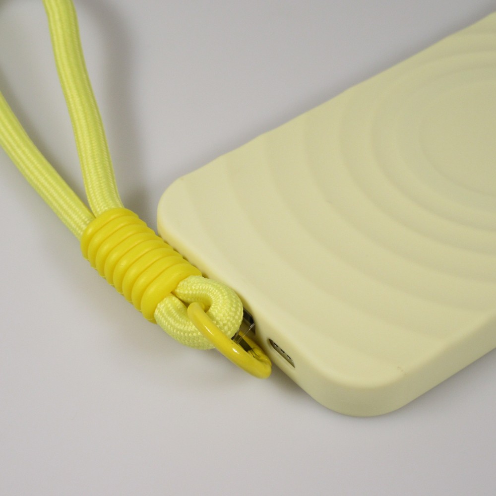 Coque iPhone 16 Pro - Silicone Soft Touch MagSafe avec vagues et lanière - Jaune
