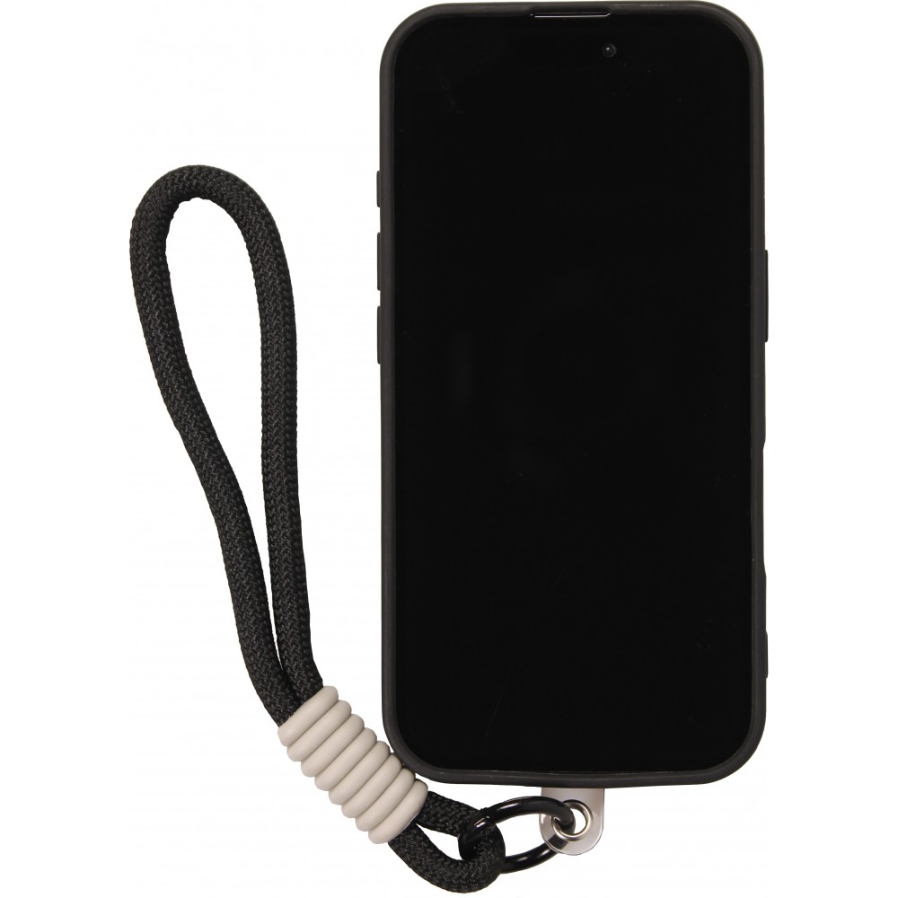 Coque iPhone 16 Pro - Silicone Soft Touch MagSafe avec vagues et lani&egrave;re - Noir