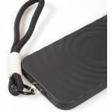 Coque iPhone 16 Pro - Silicone Soft Touch MagSafe avec vagues et lani&egrave;re - Noir