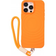 Coque iPhone 16 Pro - Silicone Soft Touch MagSafe avec vagues et lani&egrave;re - Orange