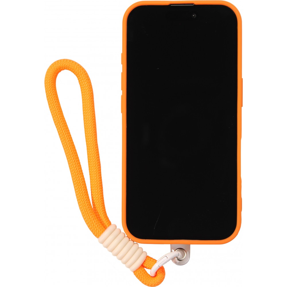 Coque iPhone 16 Pro - Silicone Soft Touch MagSafe avec vagues et lani&egrave;re - Orange