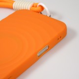 Coque iPhone 16 Pro - Silicone Soft Touch MagSafe avec vagues et lani&egrave;re - Orange
