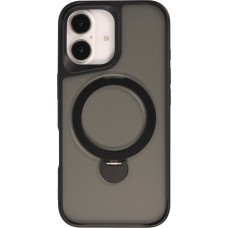 Coque iPhone 16 Pro - Transparente minimaliste avec anneau rotatif et bords renforcés - Noir