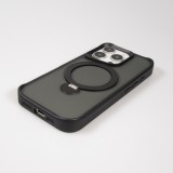 Coque iPhone 16 Pro - Transparente minimaliste avec anneau rotatif et bords renforcés - Noir