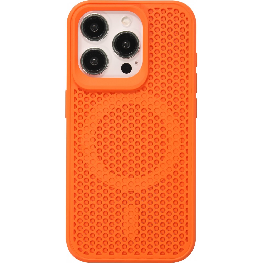 Coque iPhone 15 Pro - Ultra-légère et aérée avec look grille compatible MagSafe - Orange