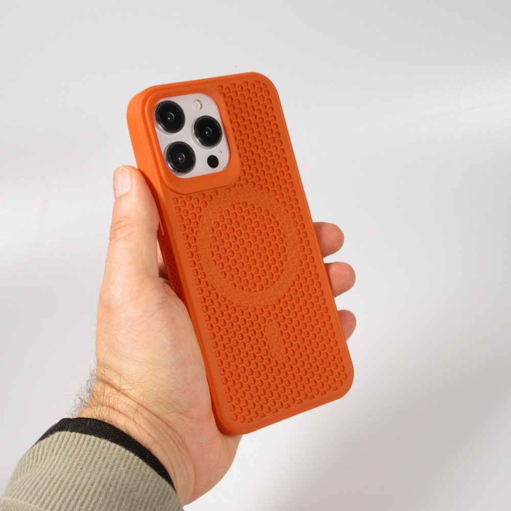 Coque iPhone 15 Pro - Ultra-légère et aérée avec look grille compatible MagSafe - Orange