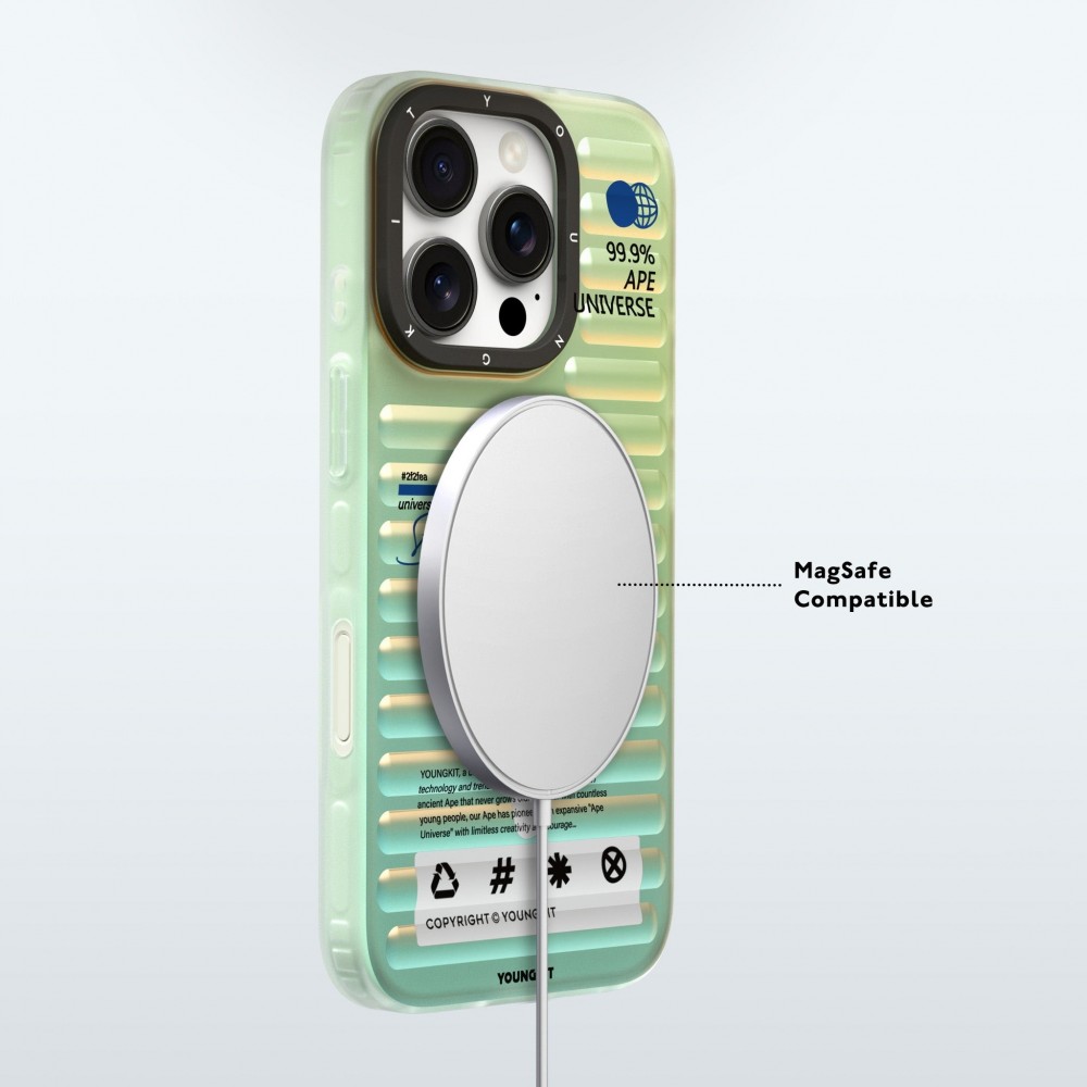 Coque iPhone 16 Pro - Youngkit effet irisé univers bleu avec reflets changeants - Bleu