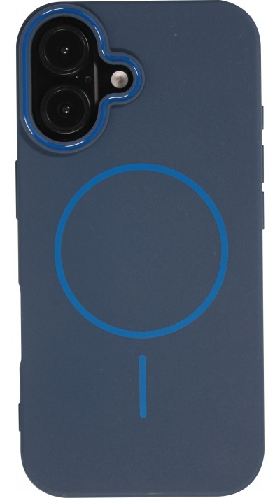 Coque iPhone 16 - Silicone MagSafe Souple Halo Light - Bleu