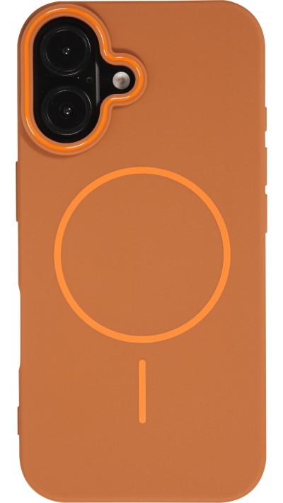 Coque iPhone 16 - Silicone MagSafe Souple Halo Light - Brun