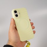 Coque iPhone 16 - Silicone Soft Touch MagSafe avec vagues et lanière - Jaune