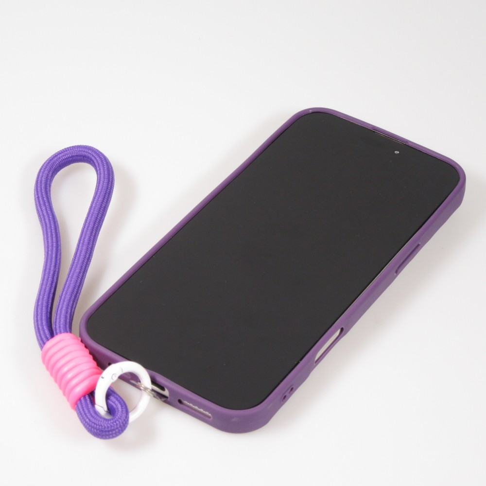 Coque iPhone 16 - Silicone Soft Touch MagSafe avec vagues et lanière - Violet