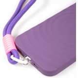 Coque iPhone 16 - Silicone Soft Touch MagSafe avec vagues et lanière - Violet