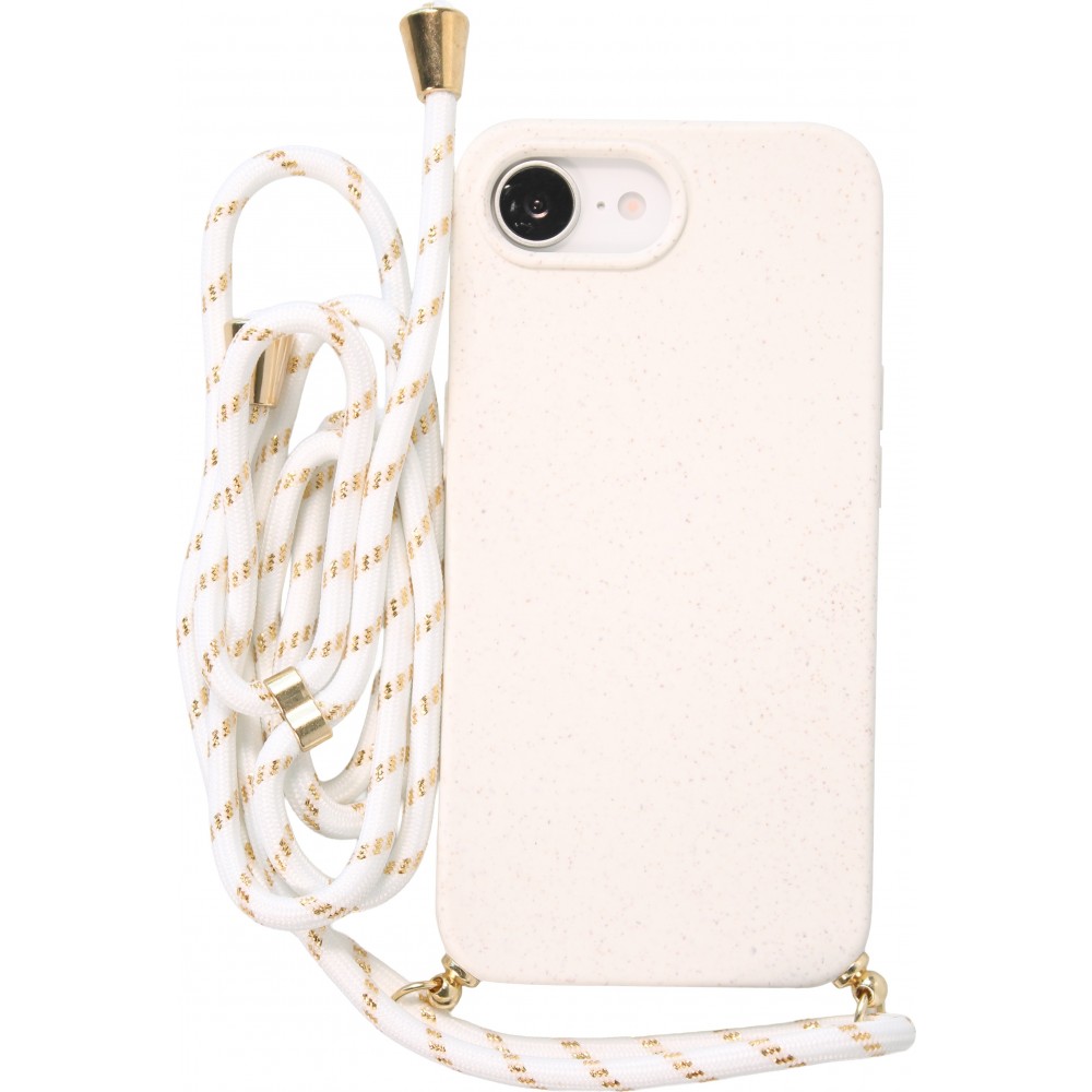 Coque iPhone 16e - Bio Eco-Friendly nature avec cordon collier - Blanc