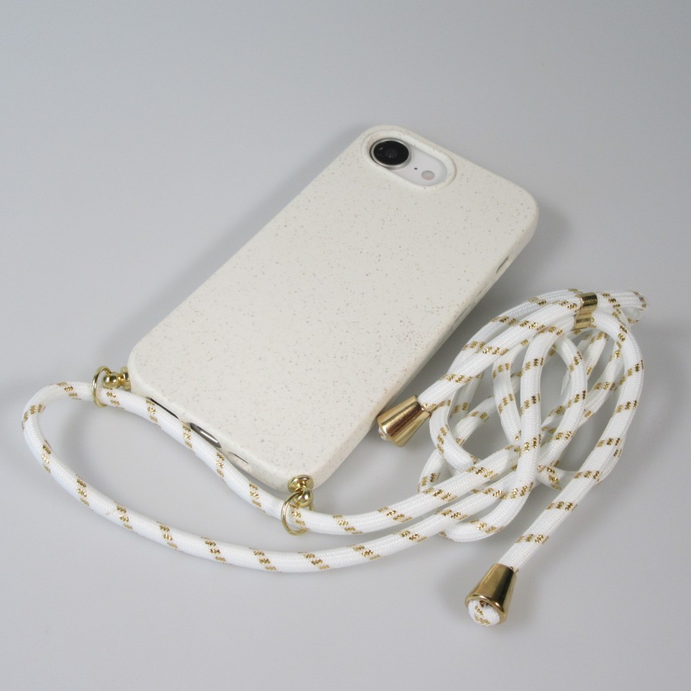 Coque iPhone 16e - Bio Eco-Friendly nature avec cordon collier - Blanc