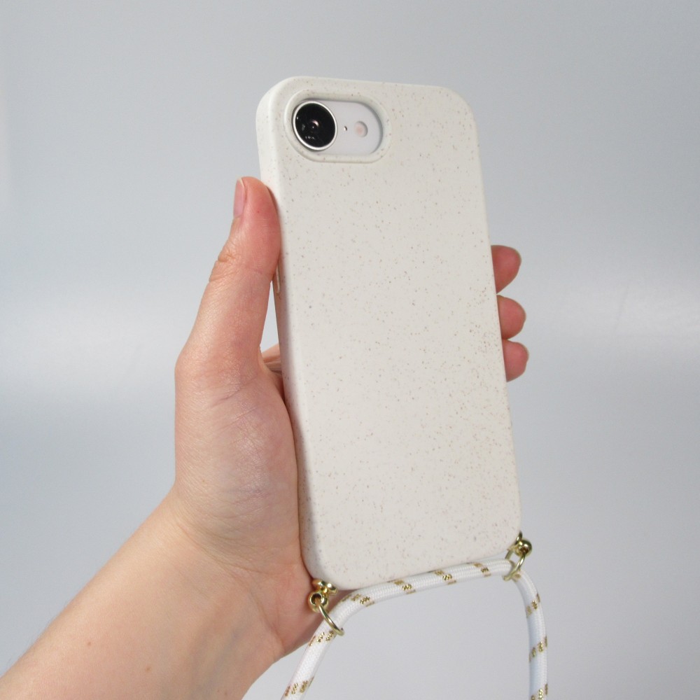 Coque iPhone 16e - Bio Eco-Friendly nature avec cordon collier - Blanc