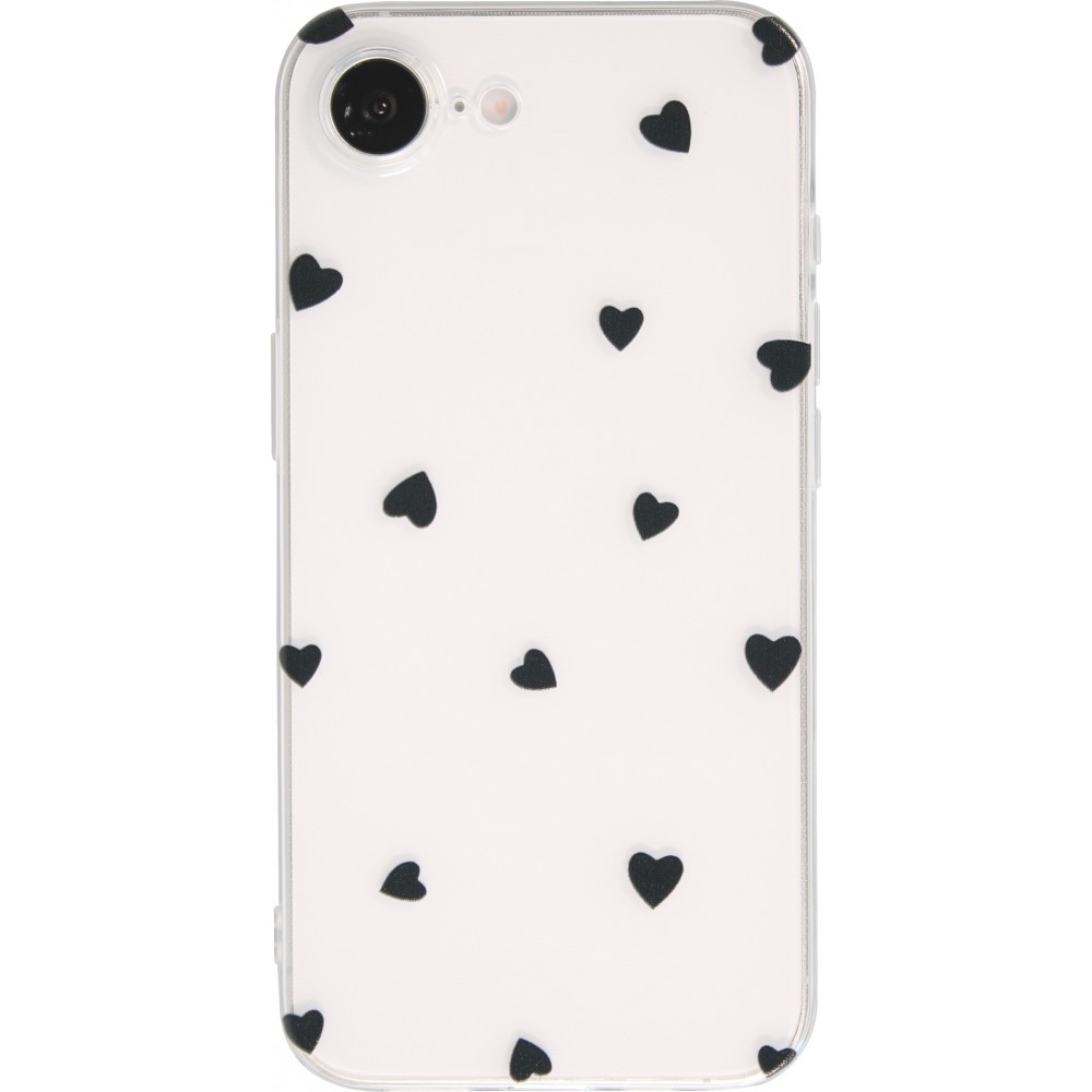 Coque iPhone 16e - Gel petit coeur transparent - Noir
