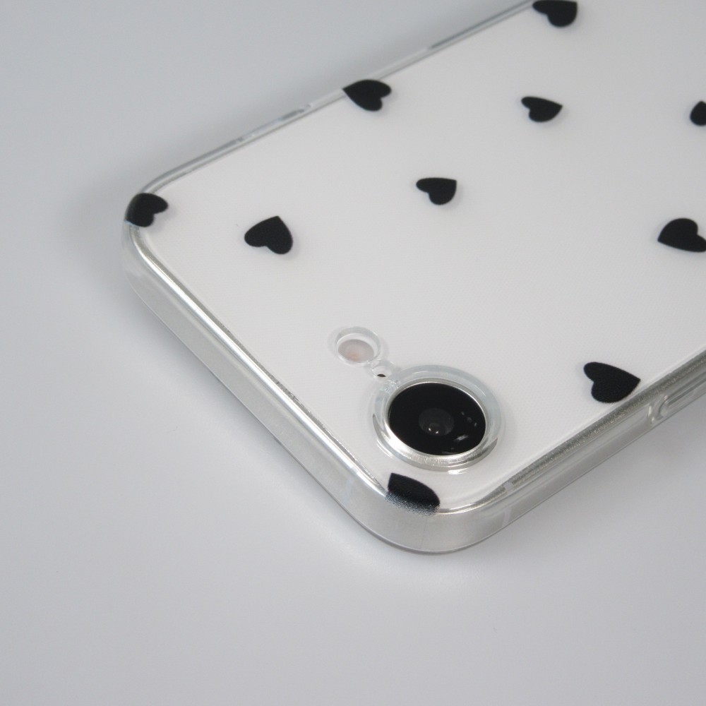 Coque iPhone 16e - Gel petit coeur transparent - Noir