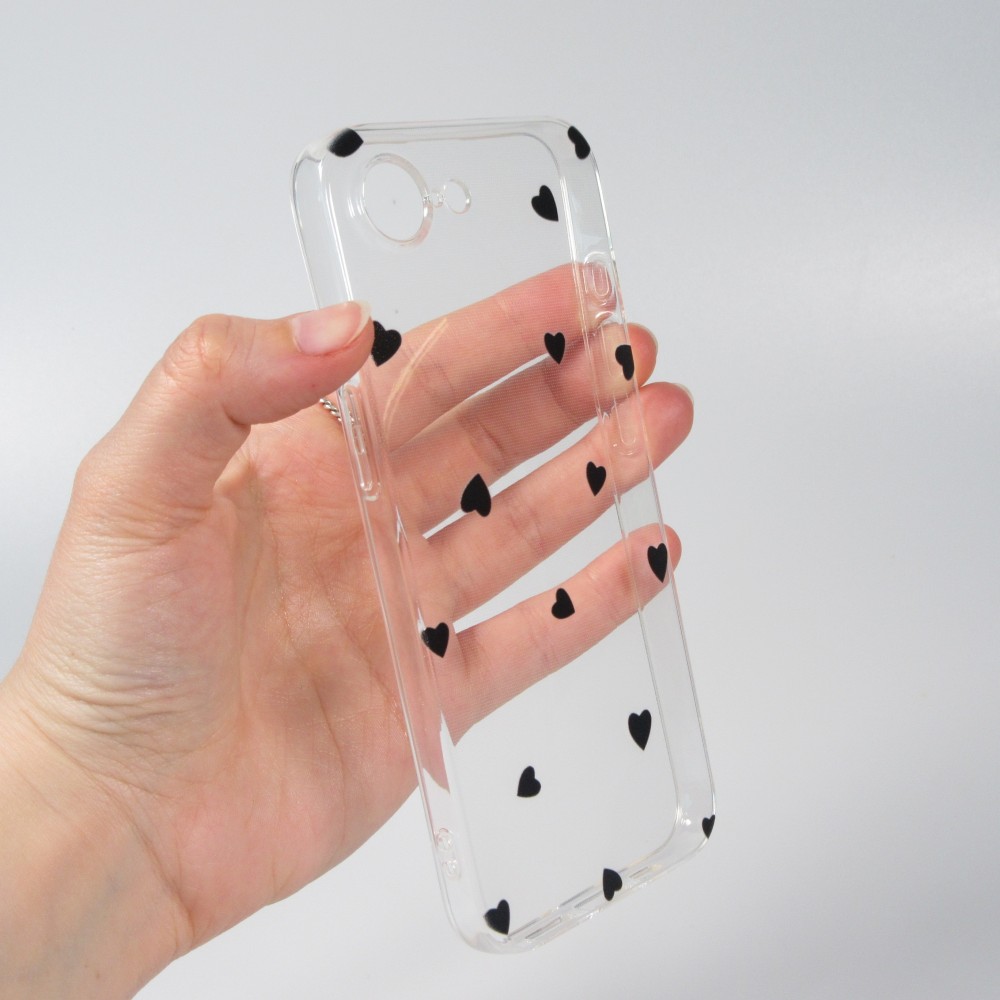 Coque iPhone 16e - Gel petit coeur transparent - Noir