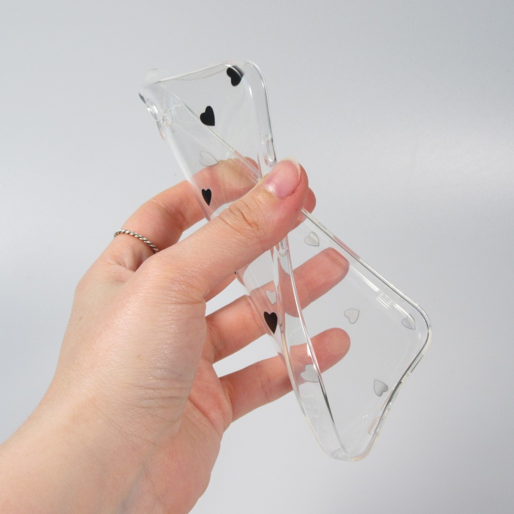 Coque iPhone 16e - Gel petit coeur transparent - Noir