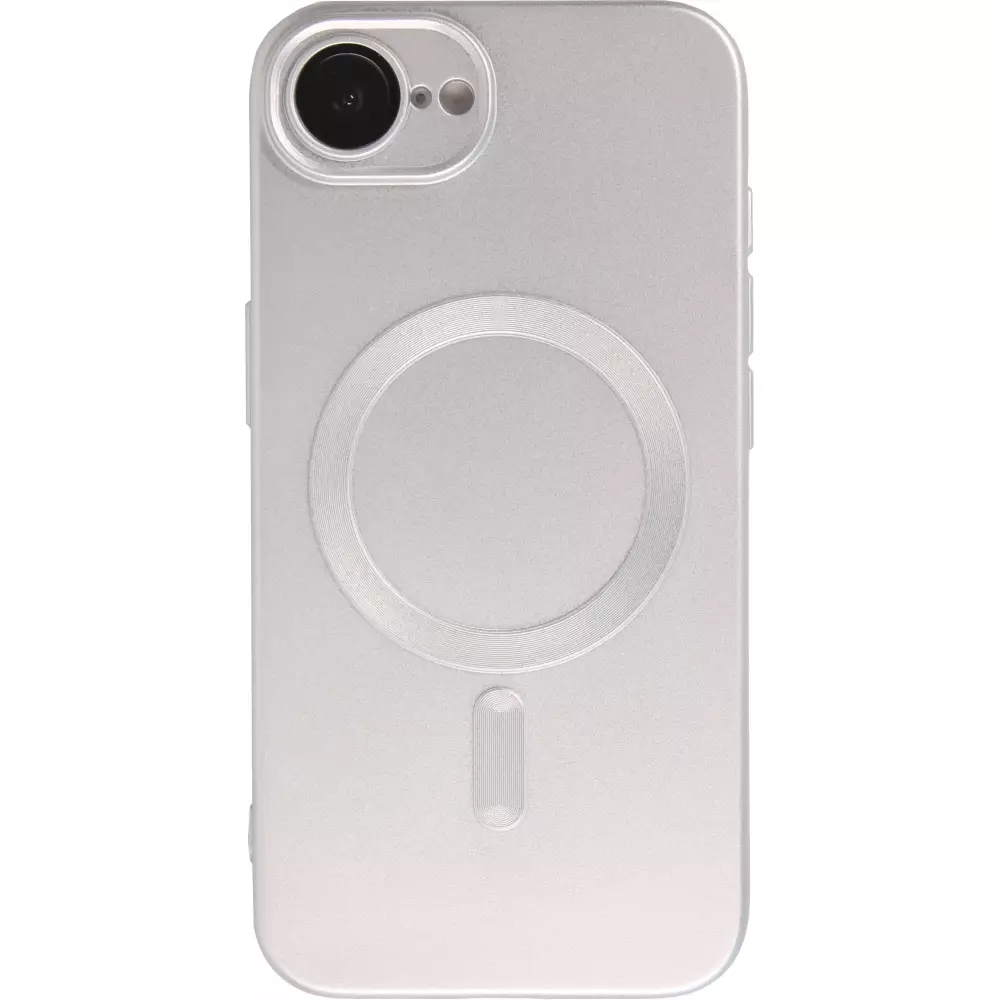 iPhone 16e Case H&uuml;lle - Gummi weich mit Kameraschutzglas MagSafe - Silber