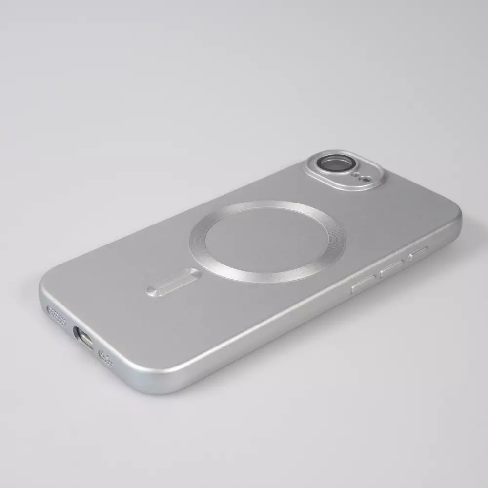 iPhone 16e Case H&uuml;lle - Gummi weich mit Kameraschutzglas MagSafe - Silber