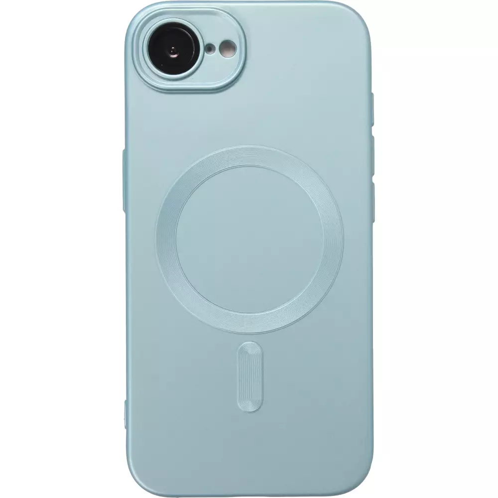 Coque iPhone 16e - Gel souple avec vitre de protection cam&eacute;ra MagSafe - Bleu