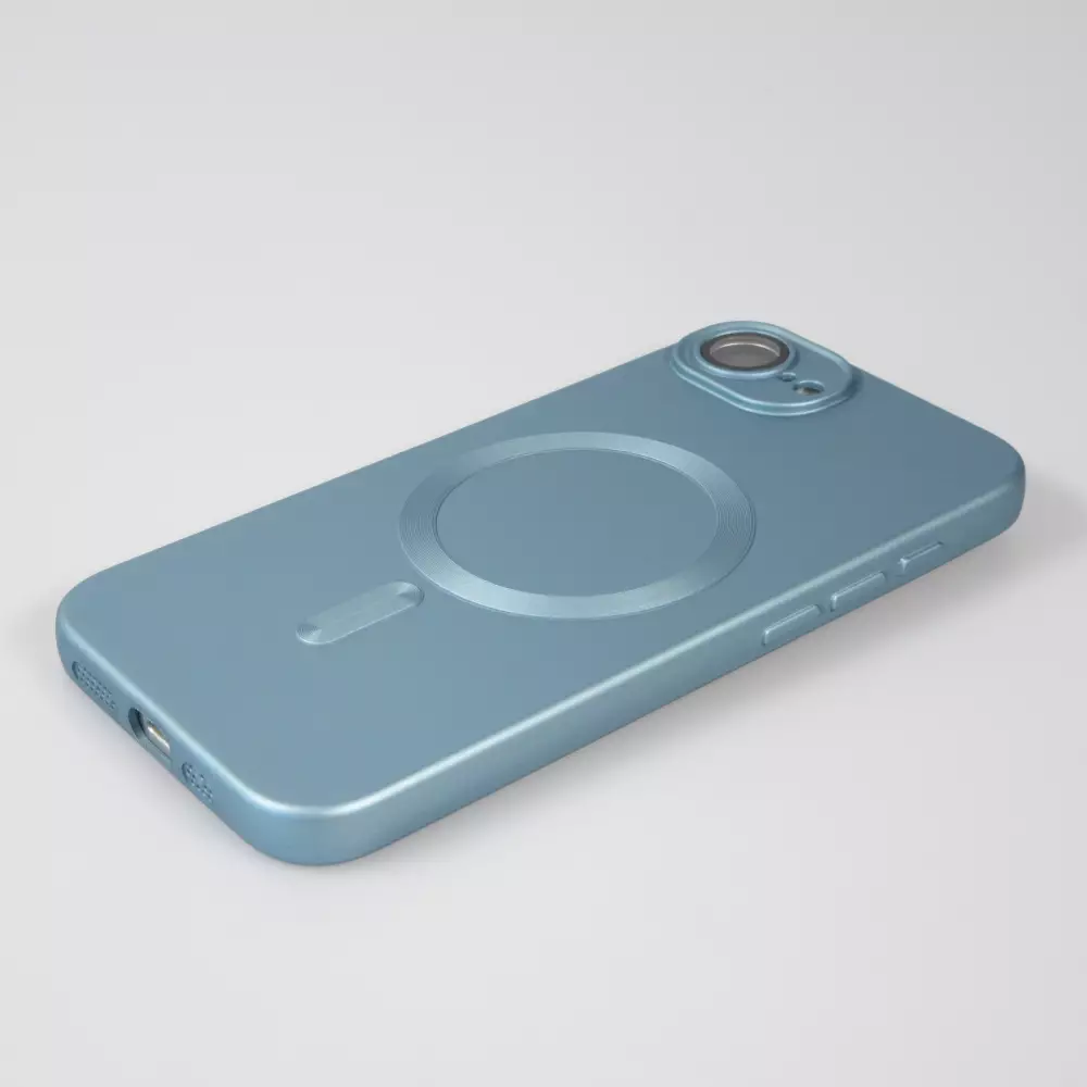 Coque iPhone 16e - Gel souple avec vitre de protection cam&eacute;ra MagSafe - Bleu