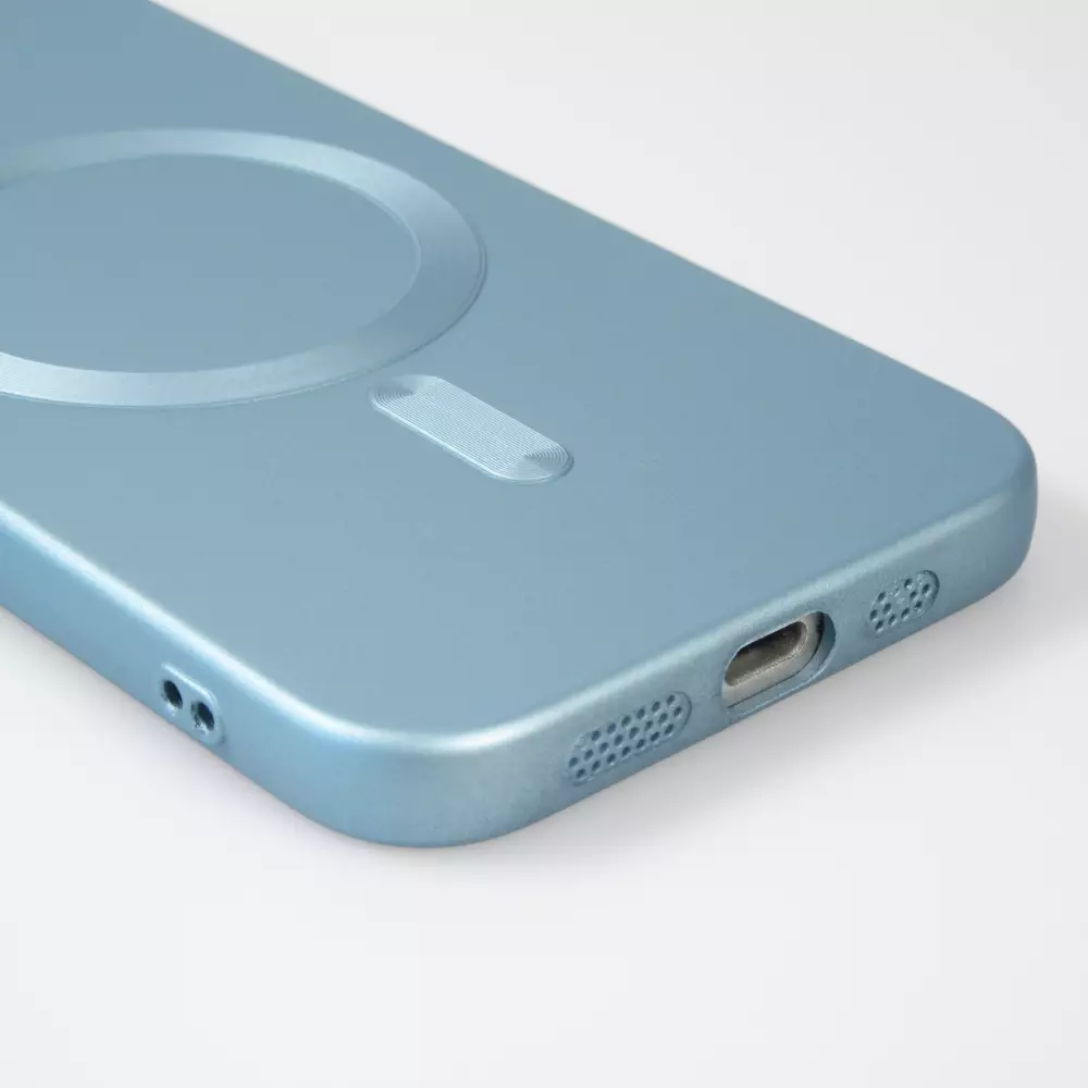 Coque iPhone 16e - Gel souple avec vitre de protection cam&eacute;ra MagSafe - Bleu