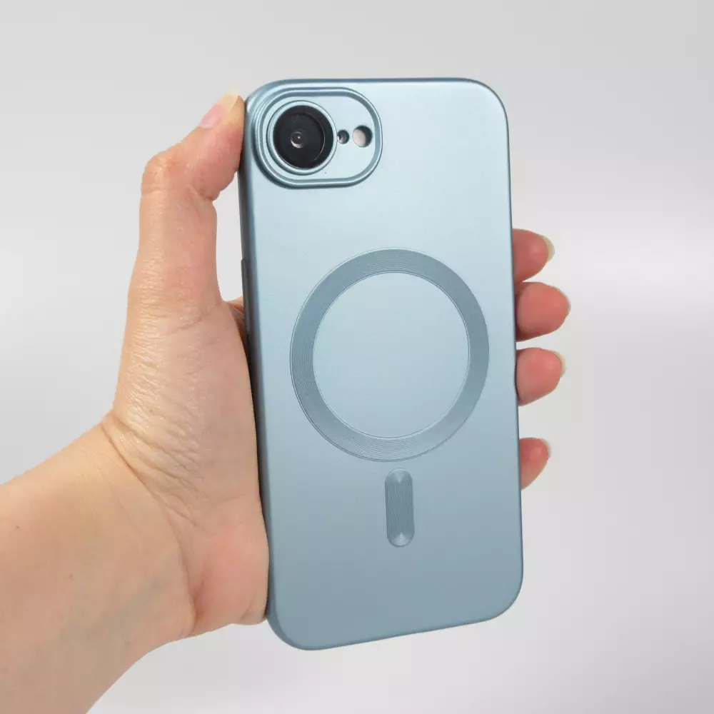 Coque iPhone 16e - Gel souple avec vitre de protection cam&eacute;ra MagSafe - Bleu