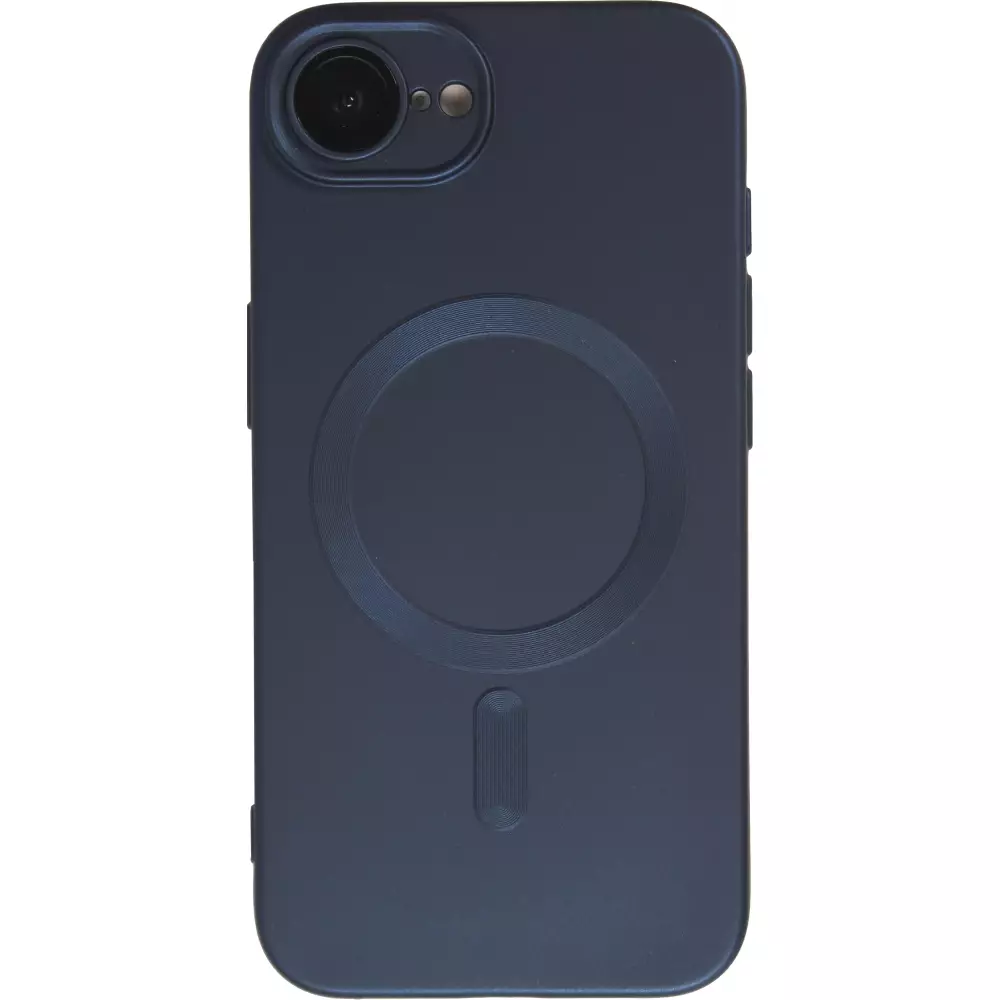 Coque iPhone 16e - Gel souple avec vitre de protection cam&eacute;ra MagSafe - Bleu fonc&eacute;