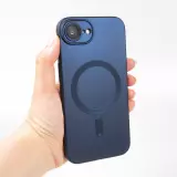 Coque iPhone 16e - Gel souple avec vitre de protection cam&eacute;ra MagSafe - Bleu fonc&eacute;