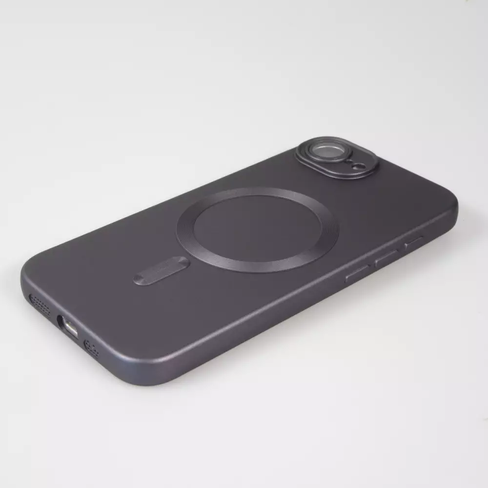 iPhone 16e Case H&uuml;lle - Gummi weich mit Kameraschutzglas MagSafe - Dunkelgrau