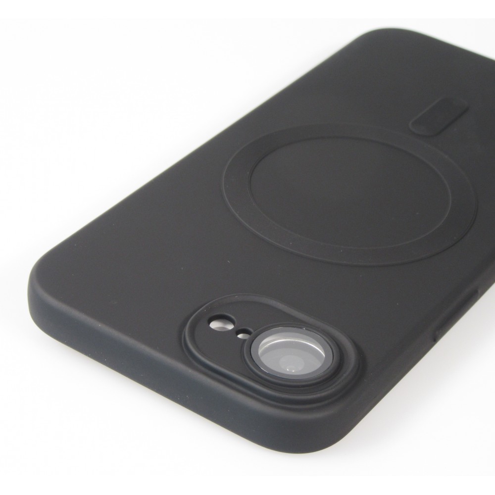 iPhone 16e Case Hülle - Gummi weich mit Kameraschutzglas MagSafe - Schwarz